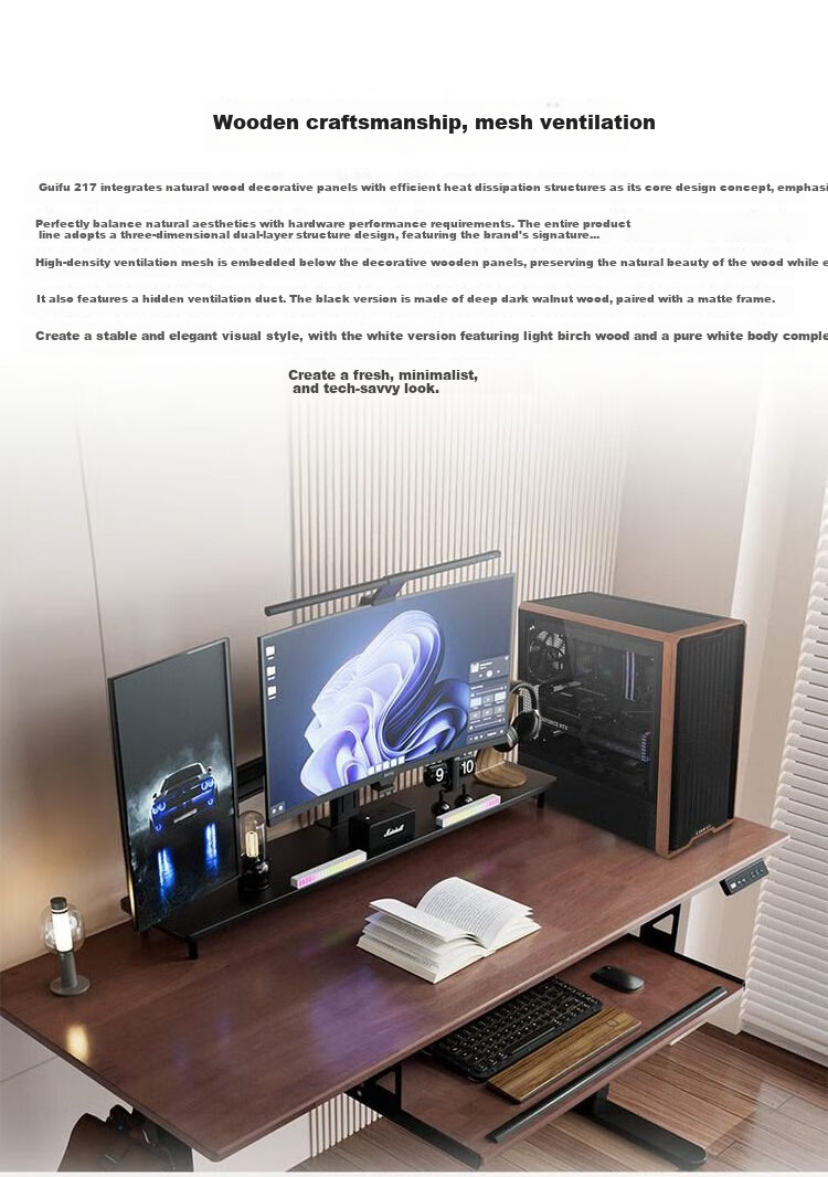 Корпус LIANLI L217 Mid-Tower, черный, с 5 вентиляторами, поддержка материнских плат EATX, дизайн с деревянной текстурой, двойные переключатели