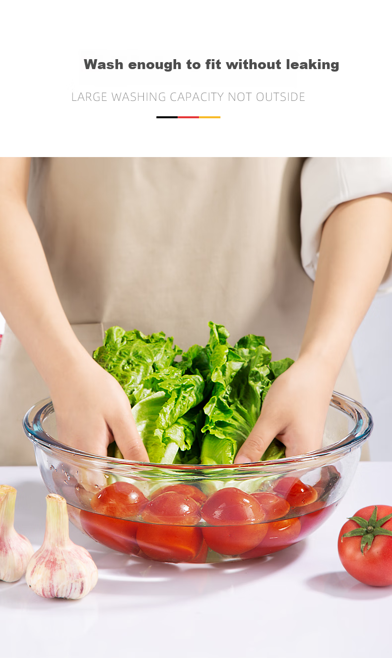 Большая стеклянная миска Newair для кухни, утолщенная, для замешивания теста, термостойкая, прозрачная, для домашнего использования и приготовления пищи, 6.2л