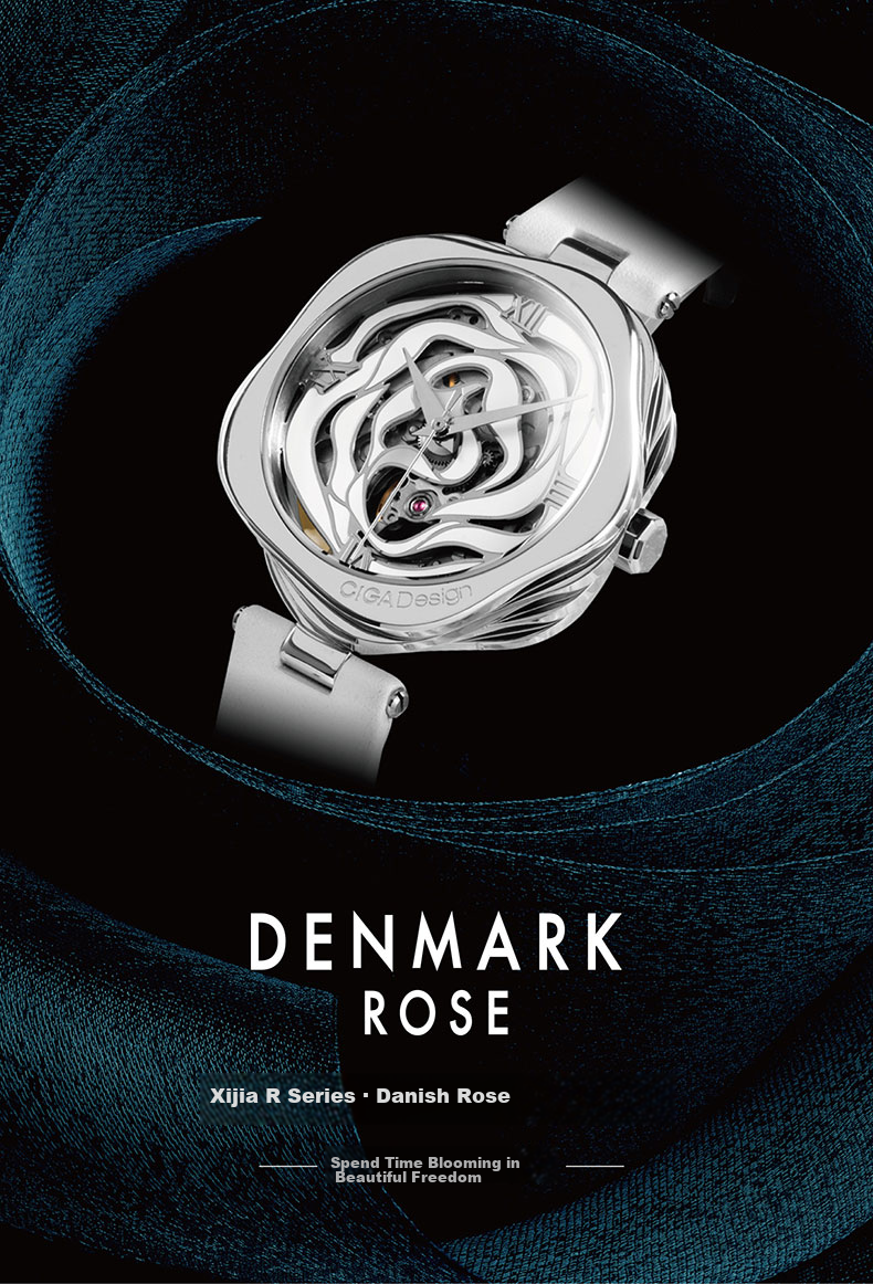 Женские часы CIGA Design R Series Danish Rose, механические, автоматические, с сапфировым стеклом, водонепроницаемые (3 АТМ), серебристый циферблат, квадратный корпус, кожаный ремешок, женские