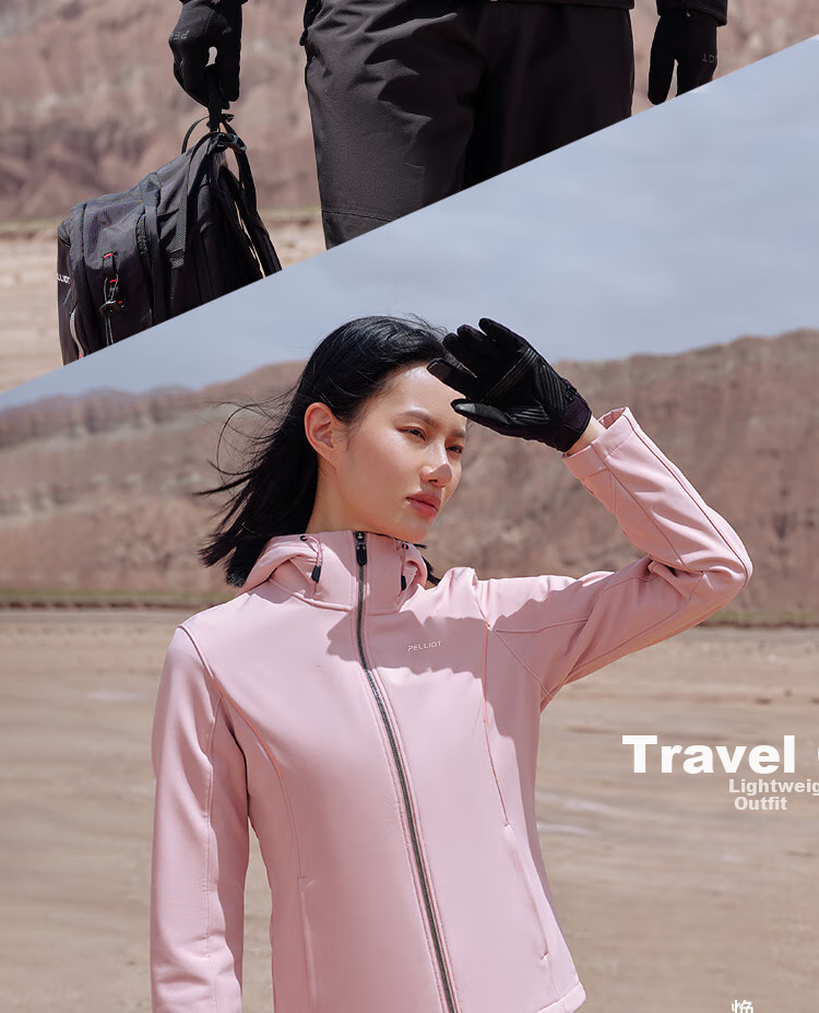 Pelliot Outdoor Soft Shell Jacket for Men And Women, Autumn And Winter Hiking Mountaineering Windproof Water-Resistant Coat 125106015 Pink S
