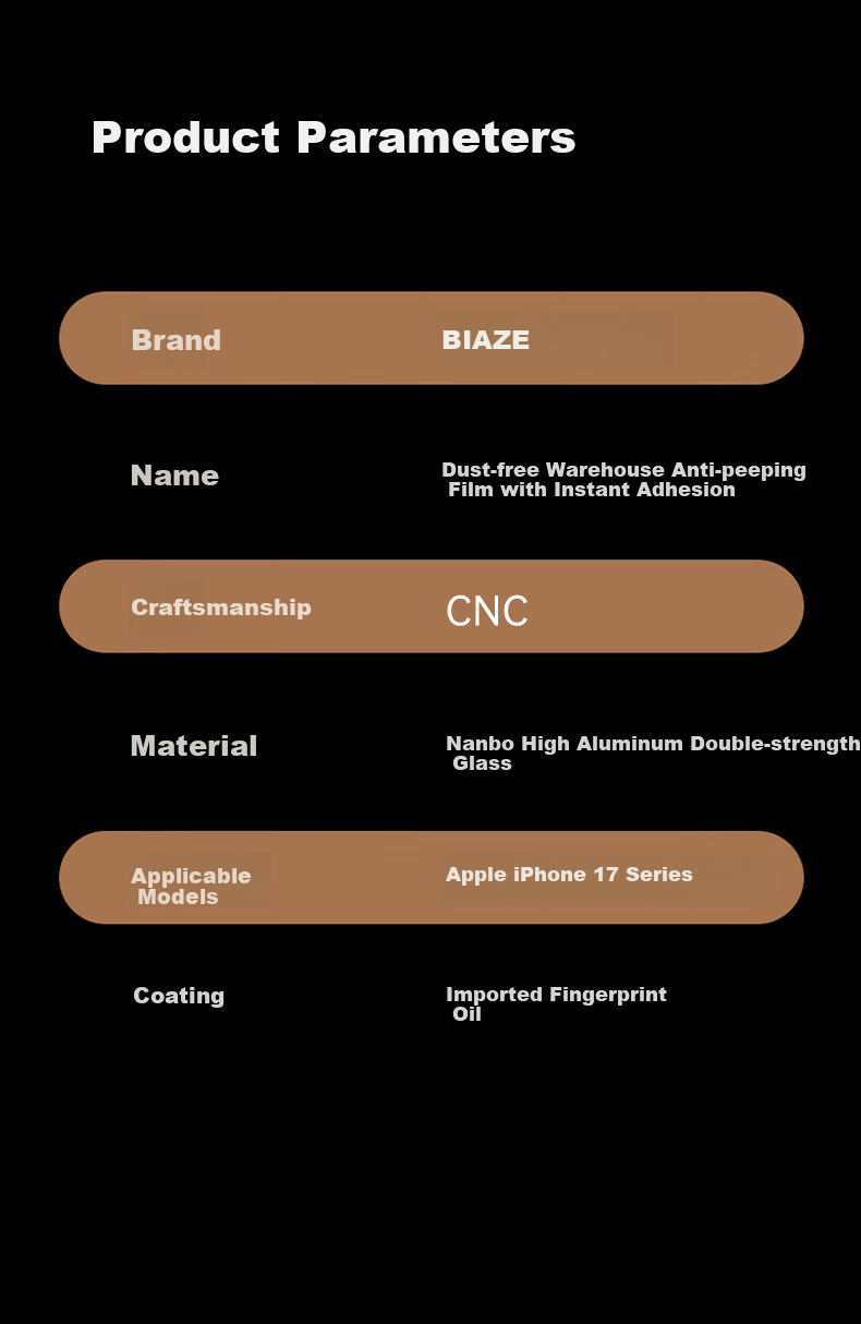 Защитное стекло BIAZE для Apple iPhone 17 Pro, 25-градусная защита от подглядывания, антибликовое, HD, противоударное, прозрачное