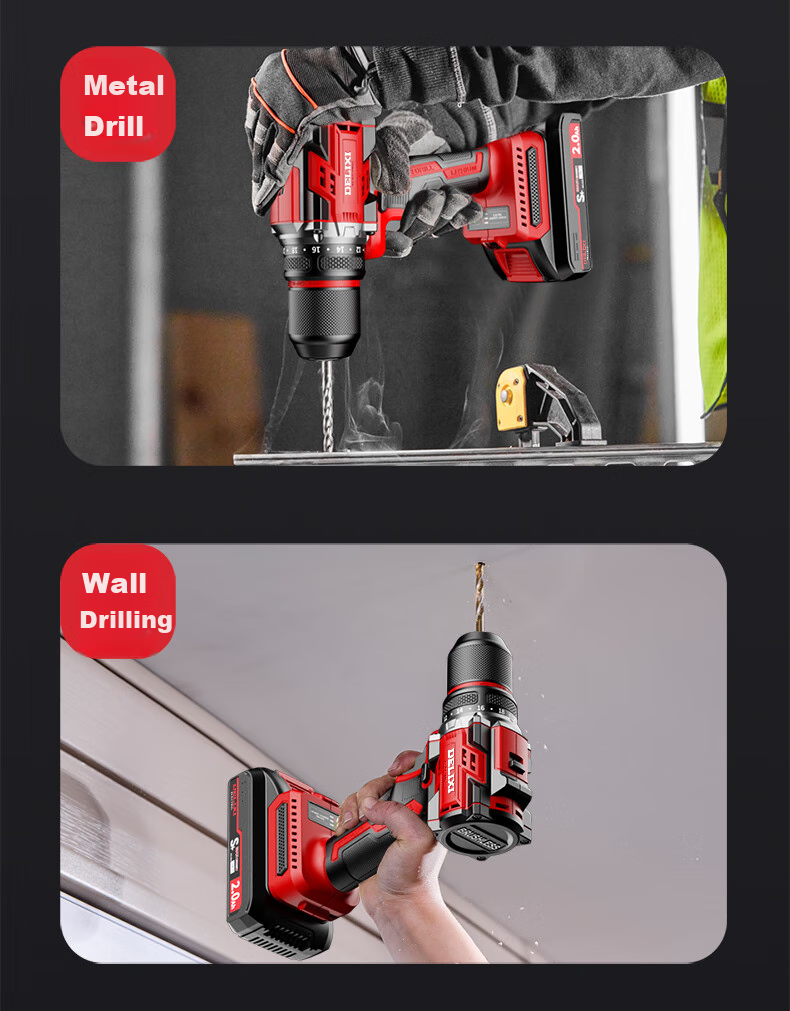 DELIXI ELECTRIC Аккумуляторная ударная дрель-шуруповерт 21В, бесщеточная, с высоким крутящим моментом, многофункциональный набор инструментов