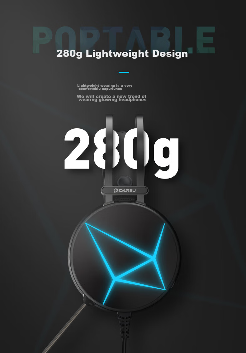 Игровая гарнитура DAREU EH722RGB с виртуальным объемным звуком 7.1, проводная, USB, RGB-подсветка, черный