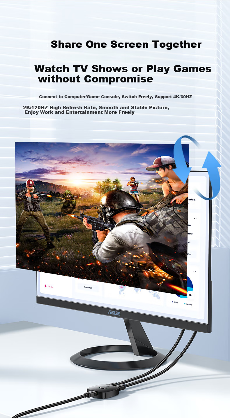 HDMI переключатель SAMZHE HV-300, 2 входа 1 выход, 4K 60Hz, HD, для ноутбука, монитора, проектора, сплиттер