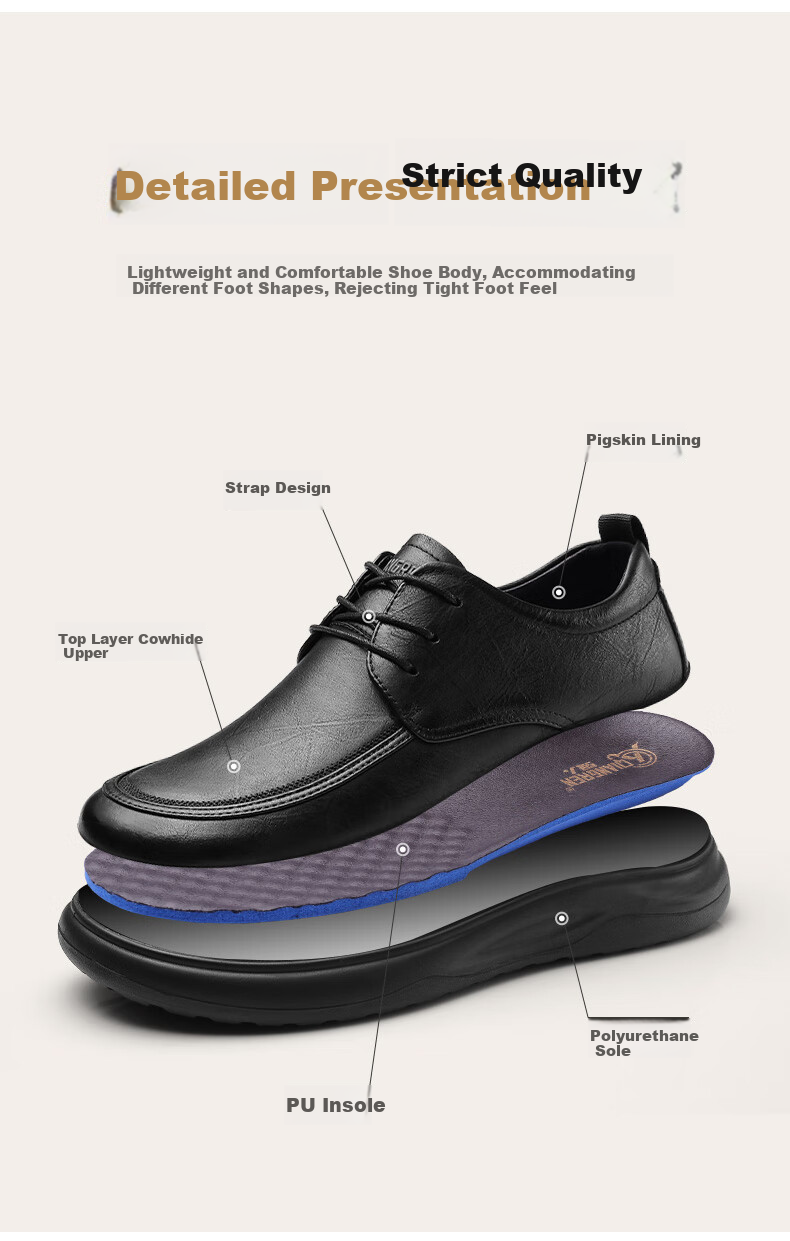 Мужские туфли Qiangren Business Casual, натуральная овчина, широкий носок, рабочие кожаные туфли, комфортная посадка, JDA87557, черные, размер 44