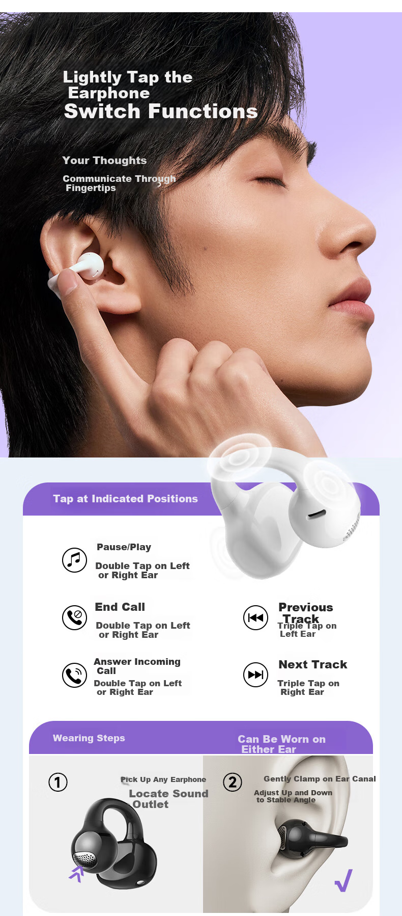 Наушники EDIFIER Comfo Clip QQ, беспроводные, с зажимом на ухо, с функцией перевода, Bluetooth 5.4, серые