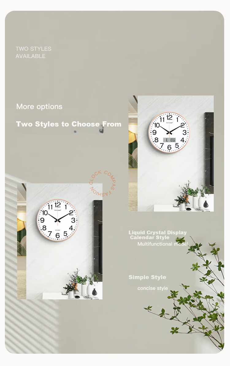 Настенные часы Compas Wall Clock, гостиная, тихие кварцевые часы, настенные часы в новом стиле, модель 3439A с календарем, черные, 41 см