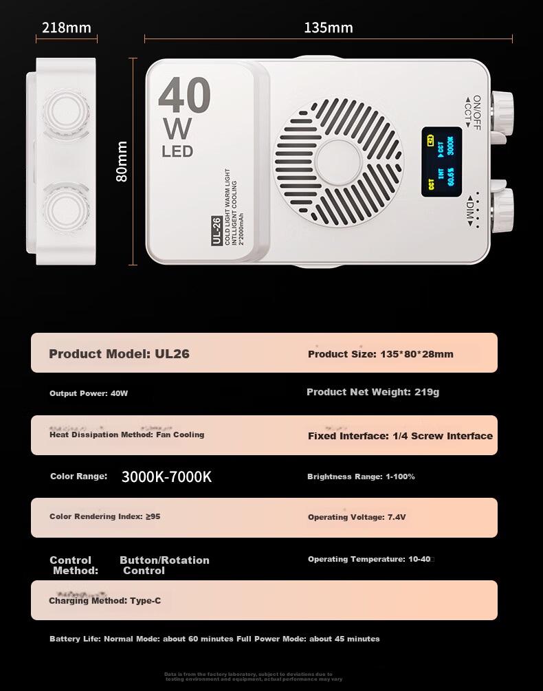 Портативный заполняющий свет samtogo UL26, 40W, для зеркальных и беззеркальных камер, мини-карманный светодиодный свет для прямых трансляций, фотографии, для создания фото и видео