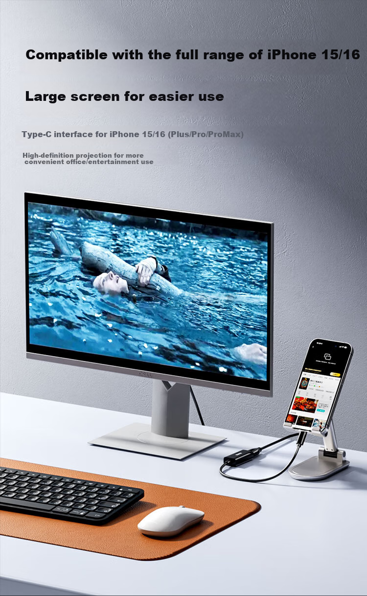 Кабель ZLEUE Type-C - HDMI, конвертер Thunderbolt 5/4, адаптер USB-C, зеркалирование экрана высокой четкости, совместимый с телефонами и ноутбуками Apple Huawei Xiaomi Z106A