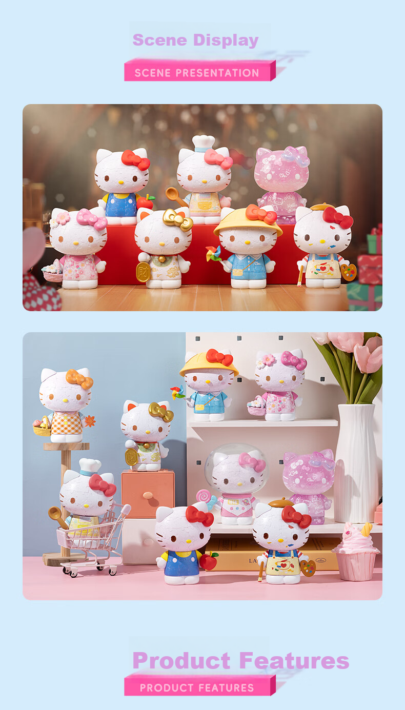 3D-JP Sanrio Hello Kitty Trendy Figurine, 3D Puzzle, Home Decoration, Birthday Gift for Women, Wealth Attraction