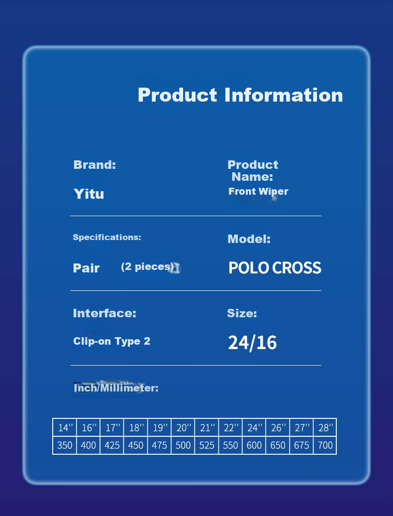 Бескаркасные щетки стеклоочистителя YITU POLO CROSS [2012-2018], оригинальный размер, резиновая полоса класса А