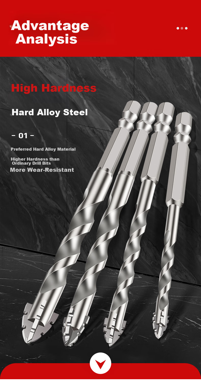 Сверло для плитки HUHAO Ultra-Hard Four-Blade Serrated Eccentric, 6/6/8/8 мм, для бетона и керамики, 4 шт.