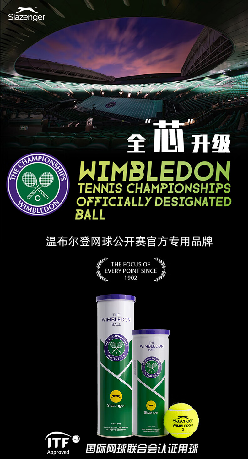 Мячи для тенниса Slazenger Official Wimbledon Ball, тренировочные и игровые, в металлической банке, 3 шт.