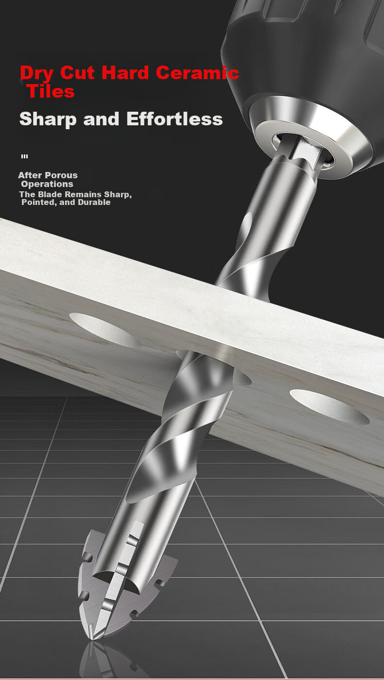 Сверло для плитки HUHAO Ultra-Hard Four-Blade Serrated Eccentric, 6/6/8/8 мм, для бетона и керамики, 4 шт.