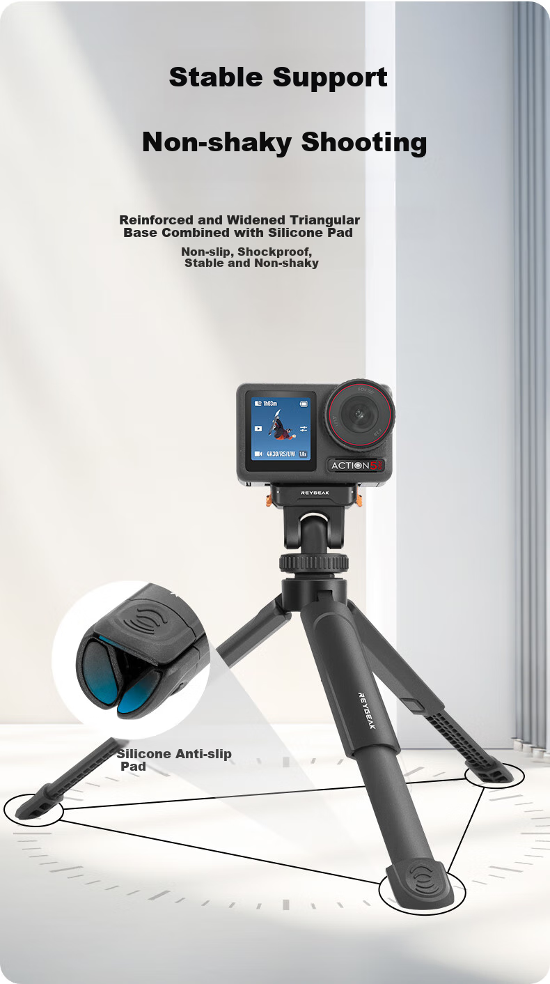 Штатив REYGEAK Mini Desktop Tripod, портативный для камер, для DJI Pocket 3/Action 5 Pro 4 3, стабилизатор, ручной кронштейн