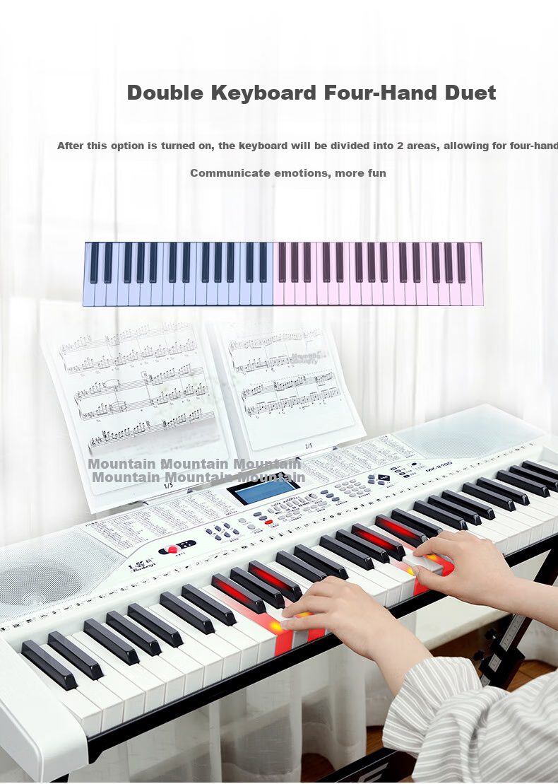 Meirkergr MK-2100 White Smart Version + Stand, 61-клавишная умная версия с подсветкой, многофункциональная электронная клавиатура, подключается к микрофону, наушникам, USB-накопителю, мобильному телефону, планшету с подставкой