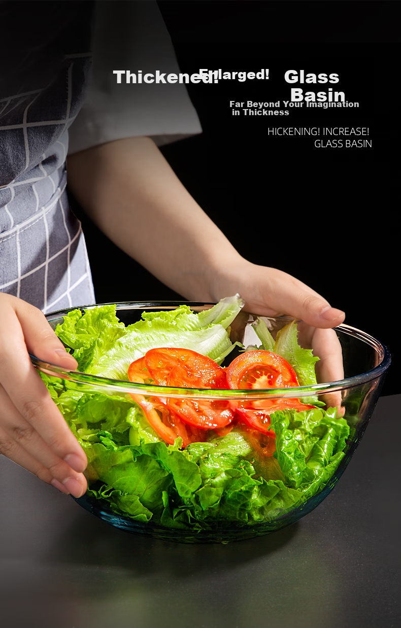 Большая стеклянная миска Newair для кухни, утолщенная, для замешивания теста, термостойкая, прозрачная, для домашнего использования и приготовления пищи, 6.2л
