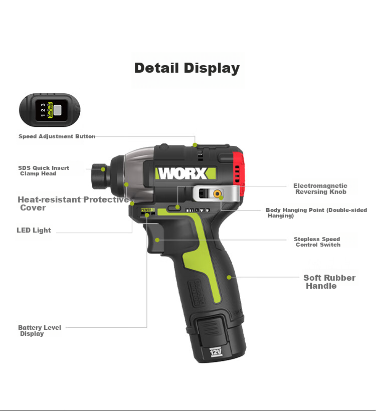 Бесщеточная электрическая отвертка WORX WU132X.2, 12В, 160Нм, 2.5Ач, двойная батарея