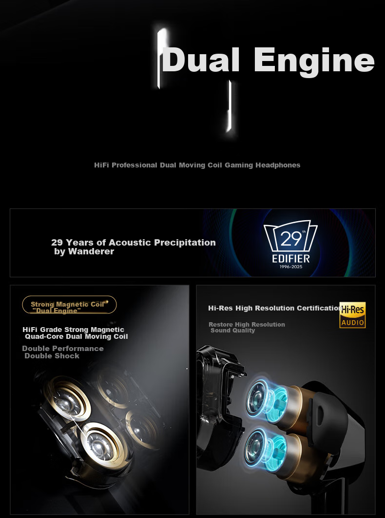 Проводные наушники EDIFIER HECATE Dual-Engine HiFi, Type-C, игровые, черные