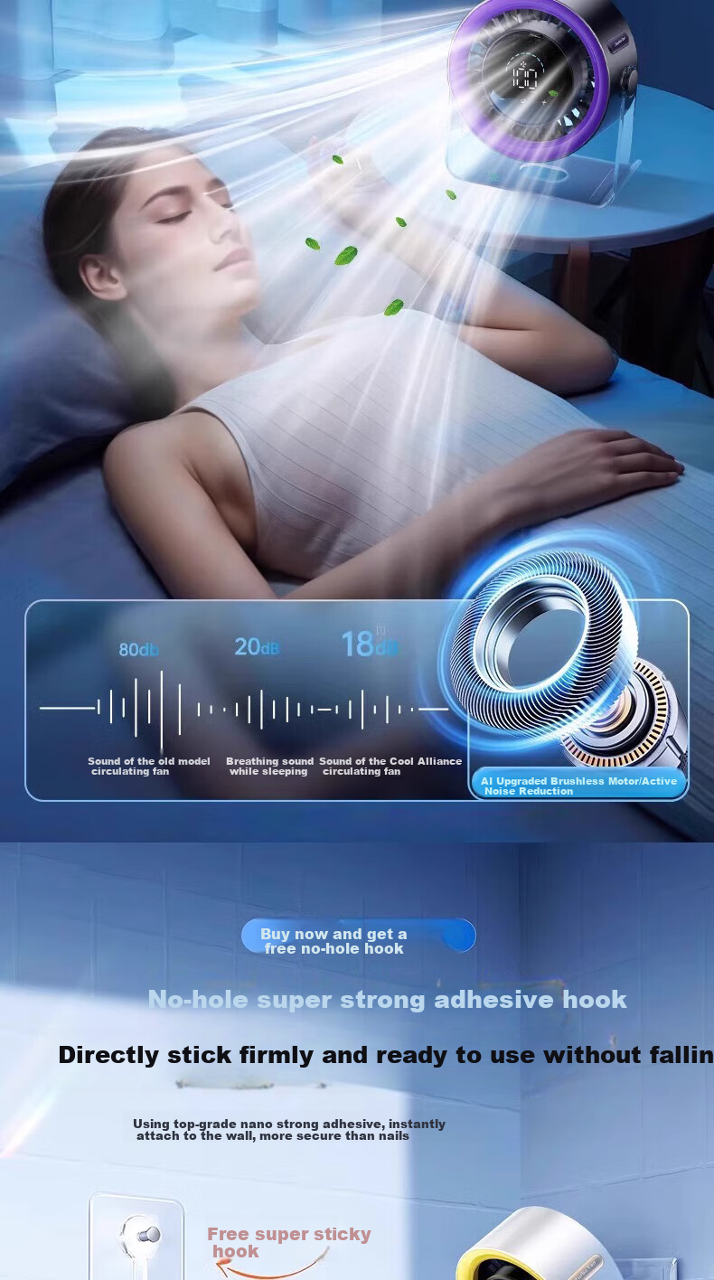 Портативный вентилятор Azeada RS-ZF15, 100 скоростей, USB, настольный, напольный, настенный, с сенсорным управлением