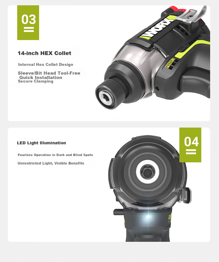 Бесщеточная электрическая отвертка WORX WU132X.2, 12В, 160Нм, 2.5Ач, двойная батарея