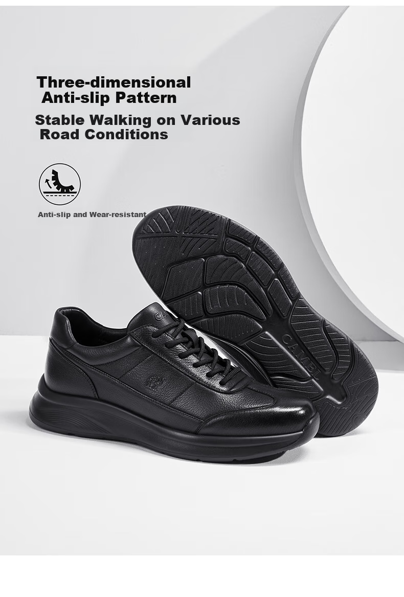 Мужские повседневные кроссовки CAMEL Classic Comfortable Cowhide Soft-Soled Casual Men's Light Business Sports Leather Shoes G15A220074 Black 40