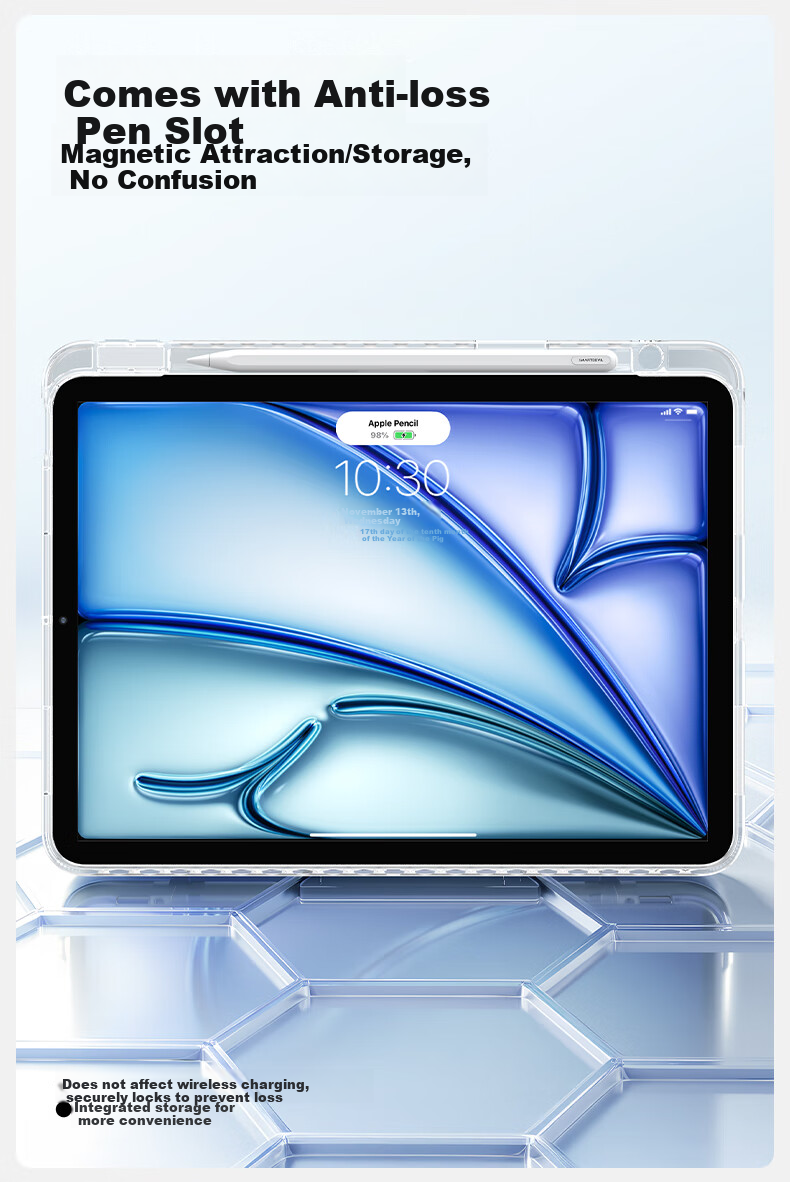 Чехол для iPad Air 7/6 Shanmo, 11 дюймов, M3 чип, прозрачный акриловый, черный