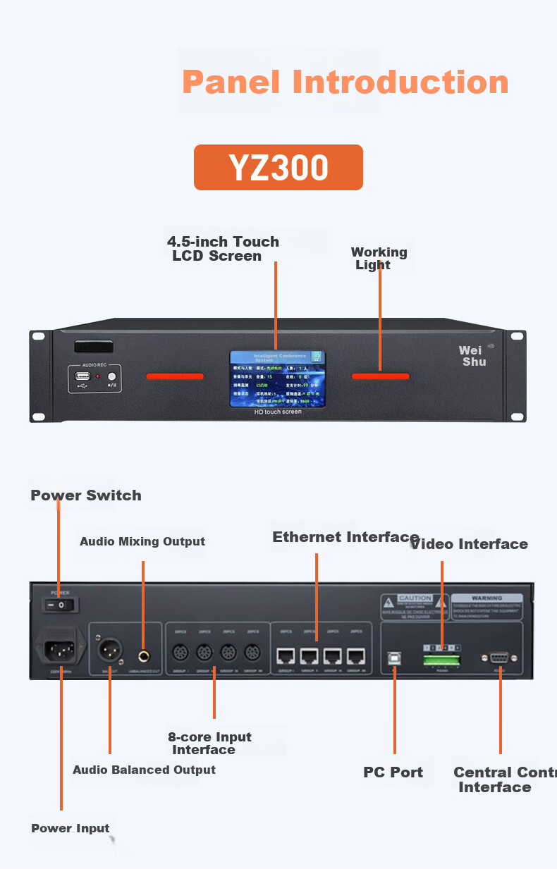 Проводная конференц-система Weishu YZ300-F, настольный микрофон с Ethernet-интерфейсом, 8-контактный разъем, алюминиевый сплав