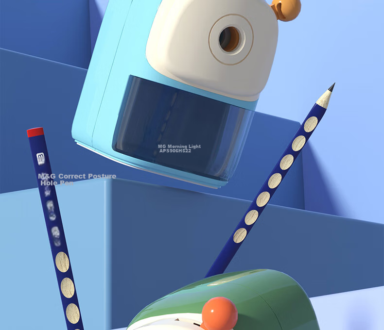 Точилка для карандашей M&G APS906H5, ручная, с контейнером, синяя, с регулировкой толщины грифеля