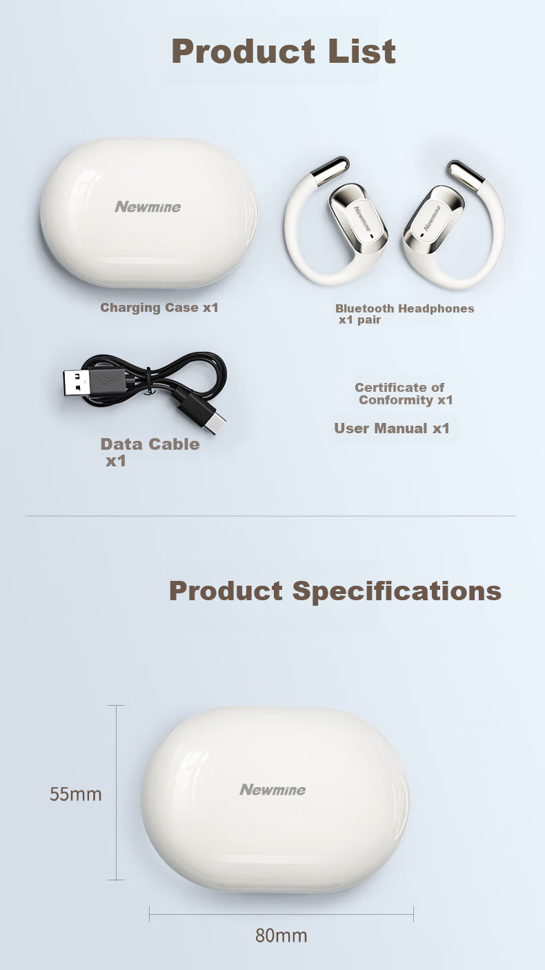 Беспроводные наушники Newmine LY29 Open-Ear Bluetooth, True Wireless, с высоким качеством звука, для спорта, звонков с шумоподавлением, игровые, совместимые с телефонами Apple, Xiaomi, Huawei