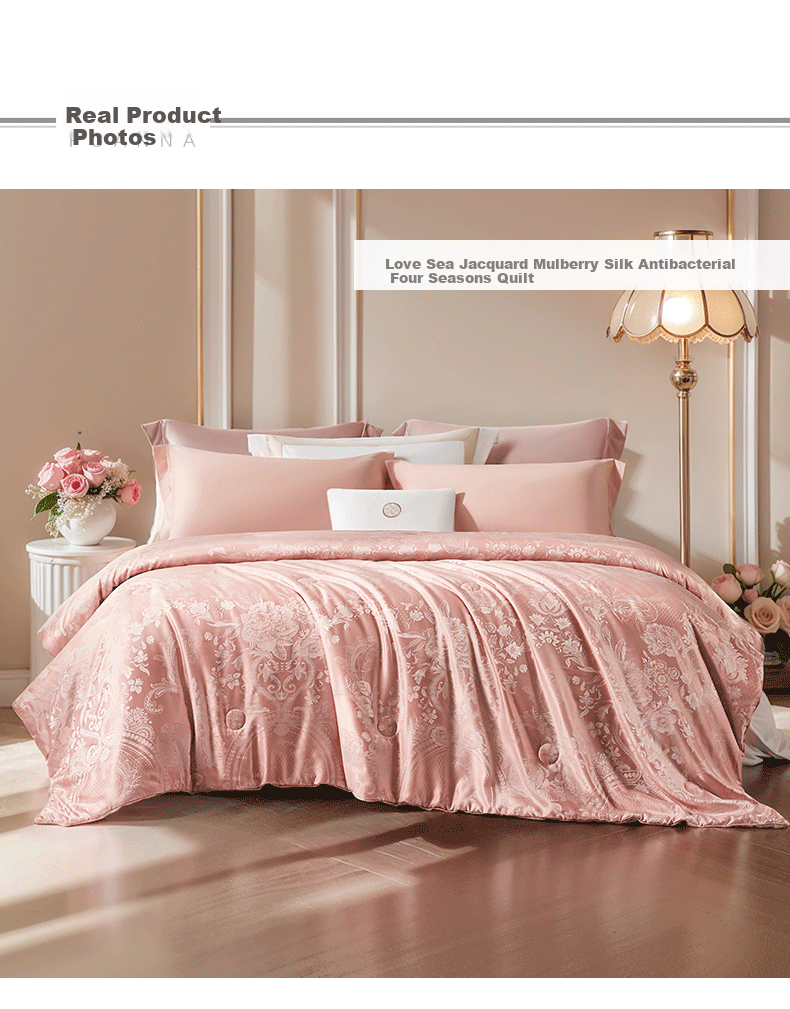 Одеяло FUANNA Home Textiles "Свадебная радость", 100% натуральный шелк, размер Double, всесезонное, 203x229 см, розовое