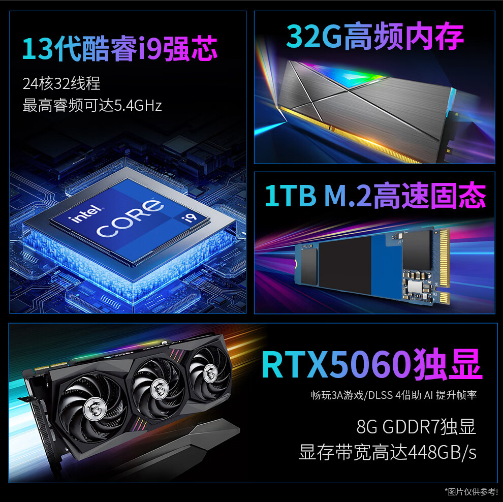 Игровой ПК 5-colors fish 13-го поколения Intel Core i9-13900HX, RTX5060 8GB, 16GB RAM + 1TB HDD