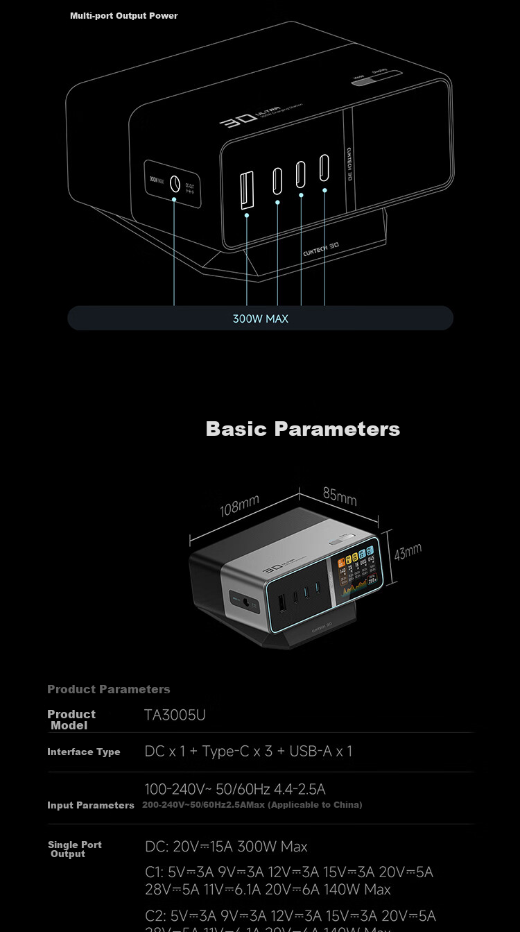 Зарядная станция CUKTECH Kuotai Ke No. 30 Super Power Station Ultra Desktop Charger, 300W, GaN, для ноутбуков, Xiaomi, Apple