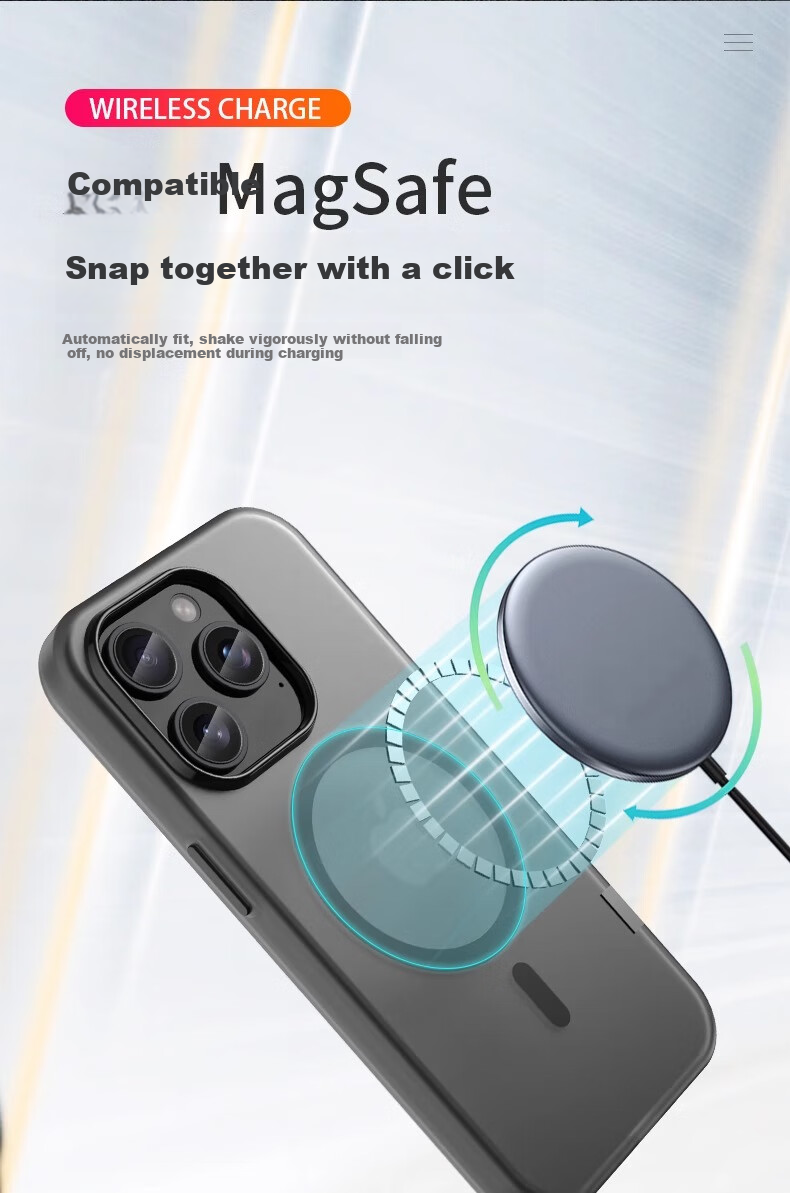 ZHIWEISHI Чехол-накладка с MagSafe для Apple iPhone 16 Pro Max, противоударный, полупрозрачный, матовый, черный