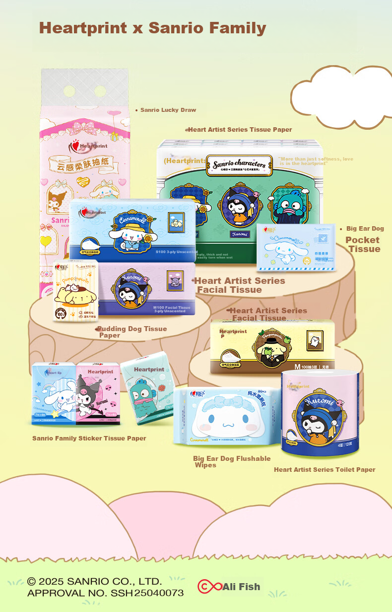 Салфетки для лица Mind Act Upon Mind, 4 слоя, 320 листов, серия Sanrio Family IP
