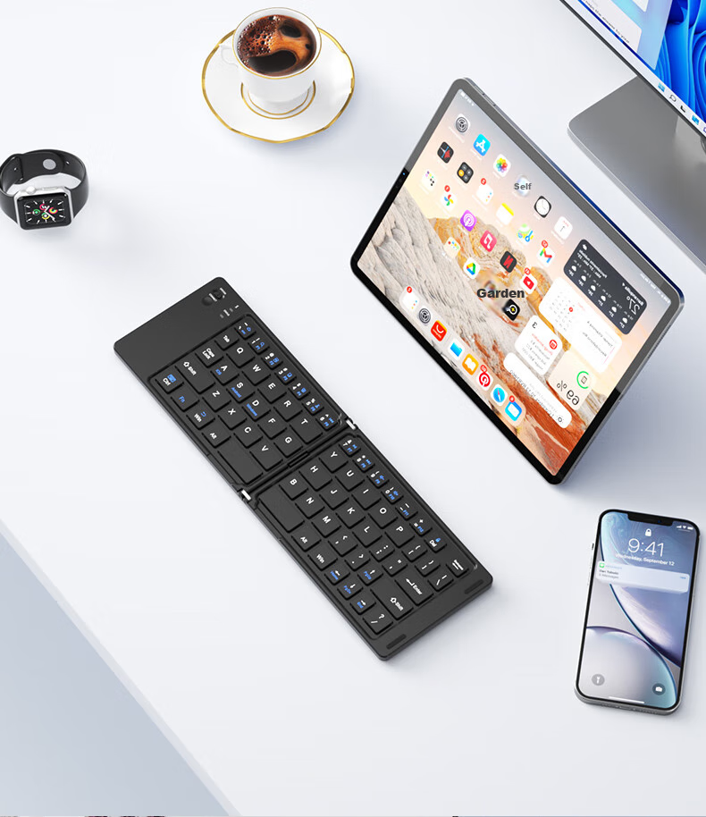 B.O.W Hangshi X23S Беспроводная складная клавиатура Bluetooth, перезаряжаемая ультратонкая портативная бесшумная клавиатура для женщин, офиса, совместимая с IPad, планшетом и смартфоном, универсальная маленькая черная клавиатура