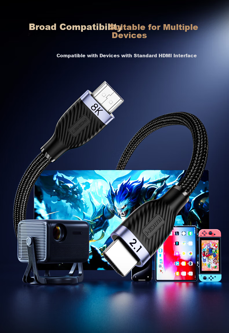 Кабель PISEN HDMI Version 2.1, 8K60Hz 4K240Hz, для подключения ноутбуков к телевизорам, мониторам, проекторам, 10 метров