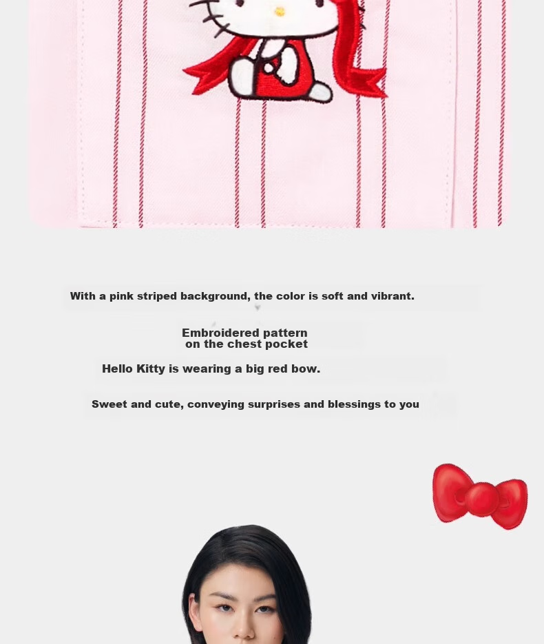 Пижама Sanrio Hello Kitty Tencel Cotton, женская, с длинными рукавами и брюками, розовые полоски, размер M