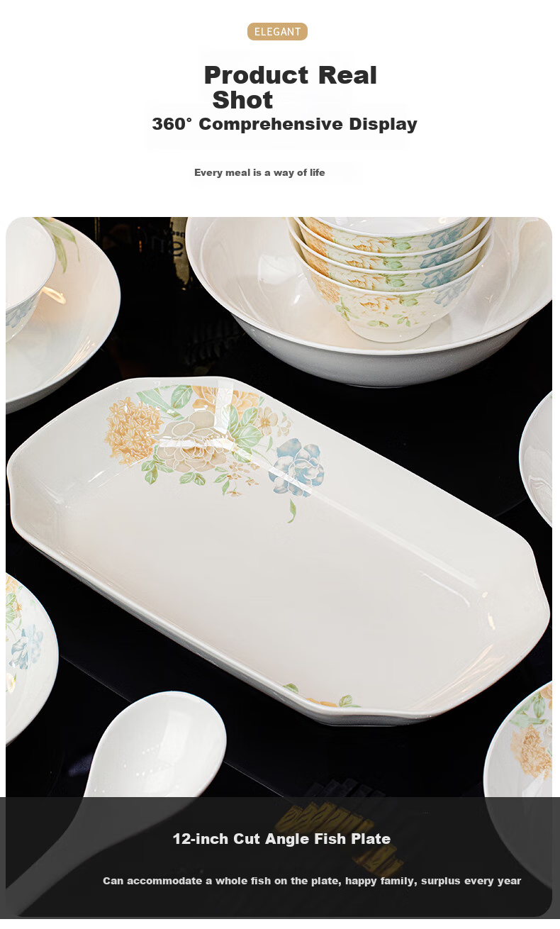 Набор посуды Yichen Jingdezhen, керамический, для дома, подарочный набор, 35 предметов на 8 персон, цвет "Сонная тень"