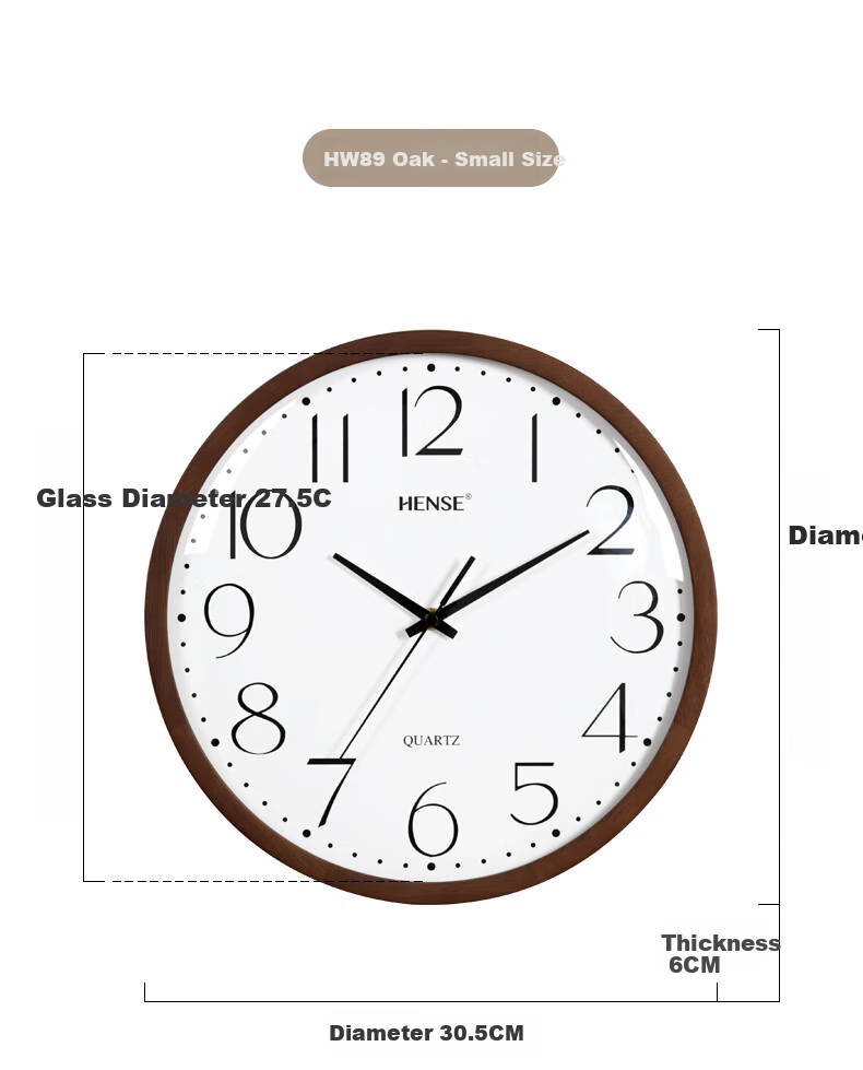 Настенные часы Hense HW89, деревянные, круглые, кварцевые, диаметр 30 см
