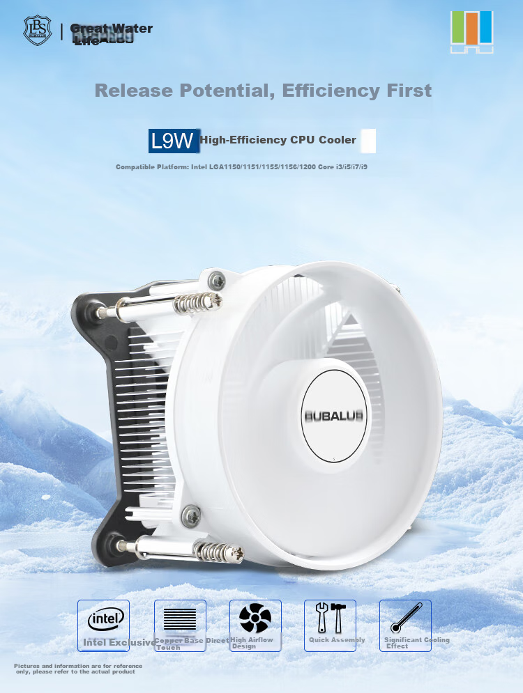 Кулер для процессора BUBALUS L9W White (INTEL 1151/1200, 9см гидравлический вентилятор, медное основание)