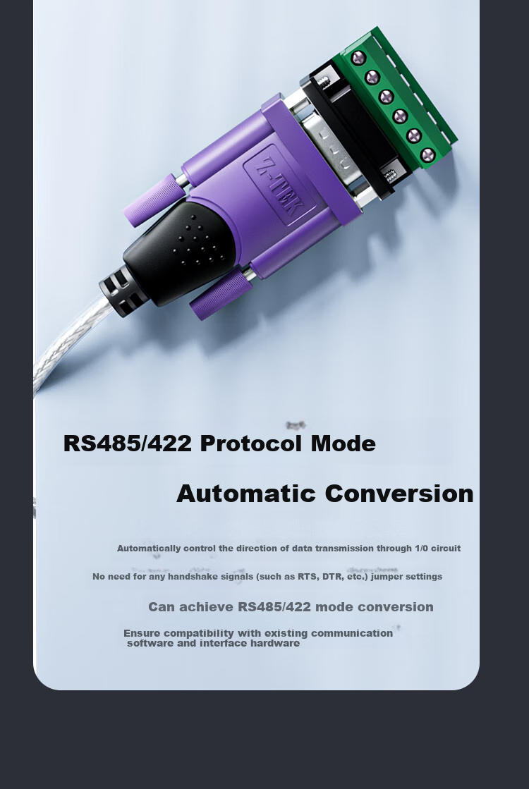 Z-TEK USB to RS485/RS422 Конвертер, адаптер COM-порта, промышленный класс, чип FT232, ZE628-005