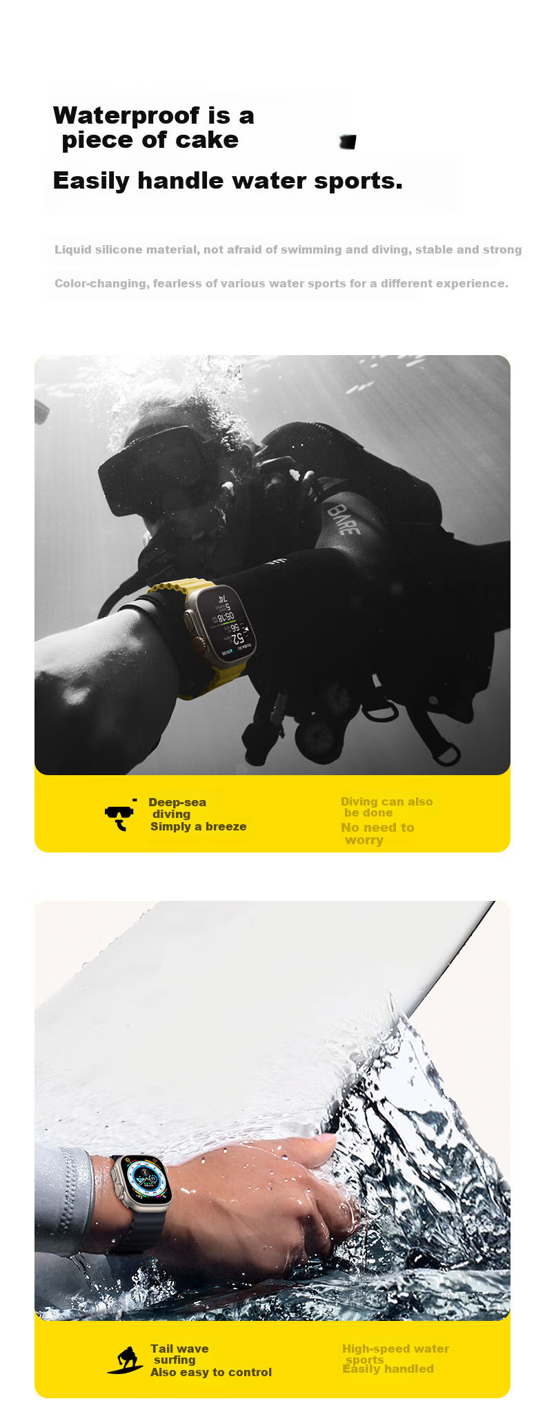 Ремешок W&P Ocean Silicone для Apple Watch Ultra 3/2/1/SE, черный, размер 45 мм