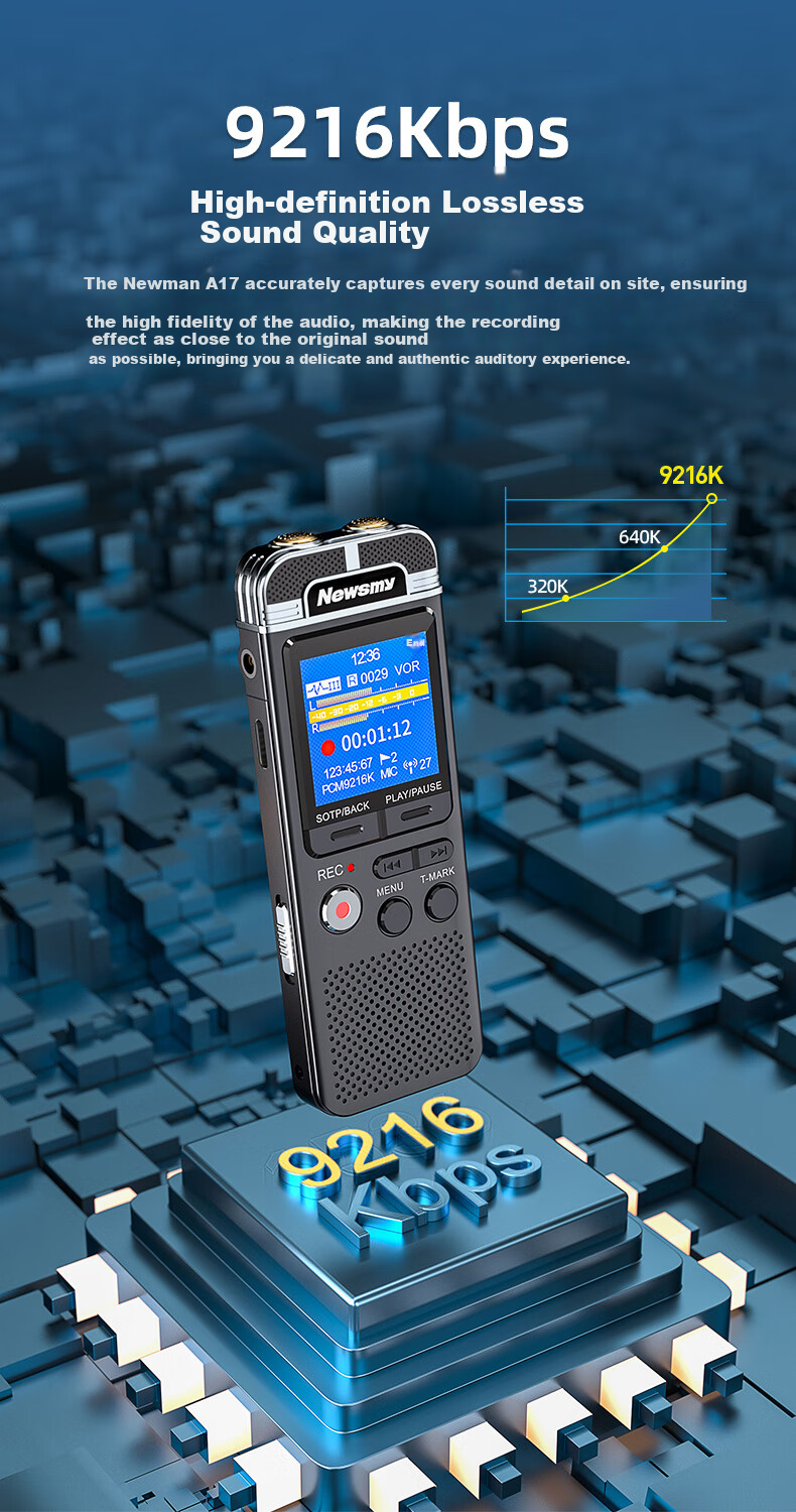 Диктофон Newsmy A17, 128 ГБ, PCM Linear Recording Pen, High-Definition Lossless, Professional Audio Recorder for Business Learning Interviews, Internal Recording for Mixing Console