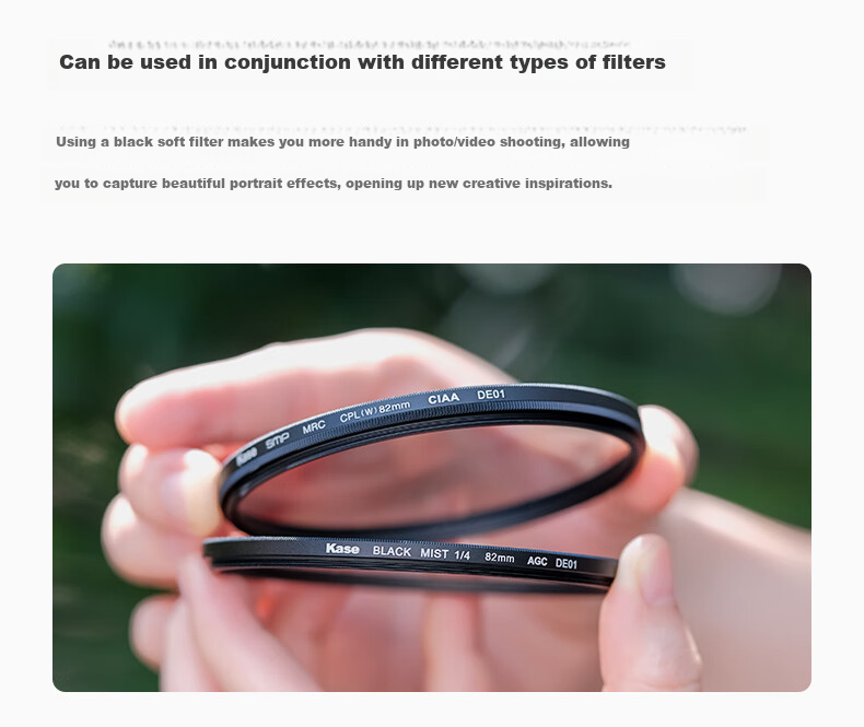 Kase 67mm Black Soft Filter Quarter, Soft Light Filter, Soft Focus Filter, Vague Filter, Portrait Beauty Filter, Dreamy Creative Filter, Xiaomi 14/15/vivo X200 Ultra