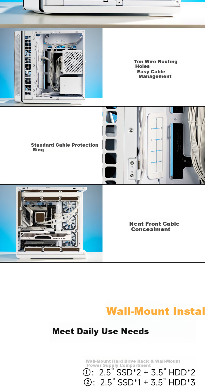 Компьютерный корпус Aigo Starry Dawn White ATX с поддержкой водяного охлаждения 360 мм, материнских плат ATX, изогнутого стекла, двухсекционный дизайн и совместимость с видеокартами 5090