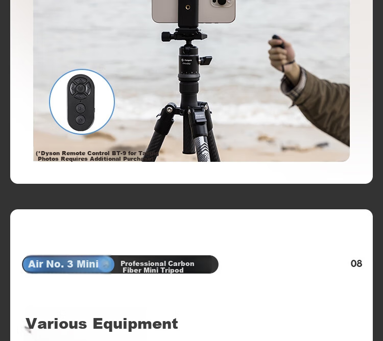 Штатив Fotopro Air Three Mini, портативный, из углеродного волокна, с зажимом для телефона