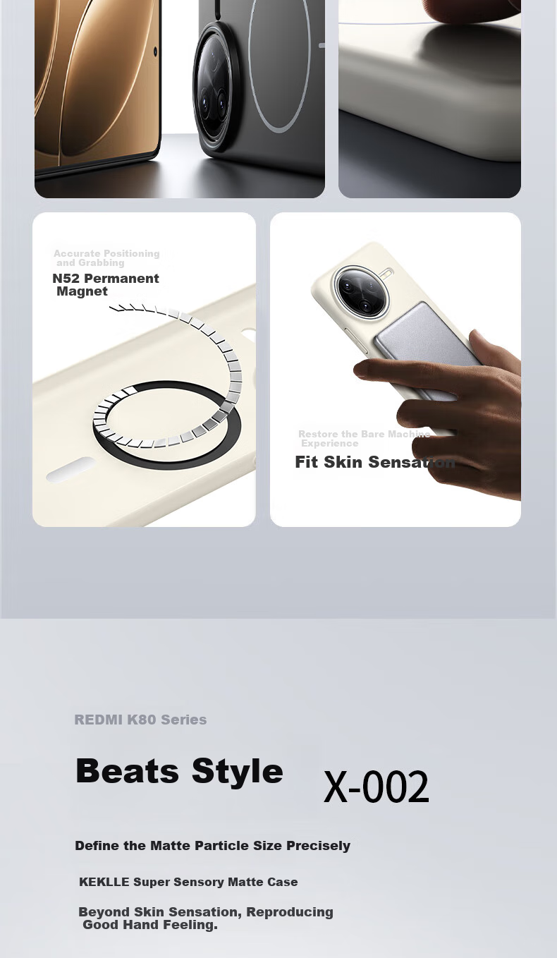 KEKLLE Магнитный беспроводной зарядный чехол для Redmi K80, матовый противоударный защитный чехол с матовой поверхностью, полуночный черный