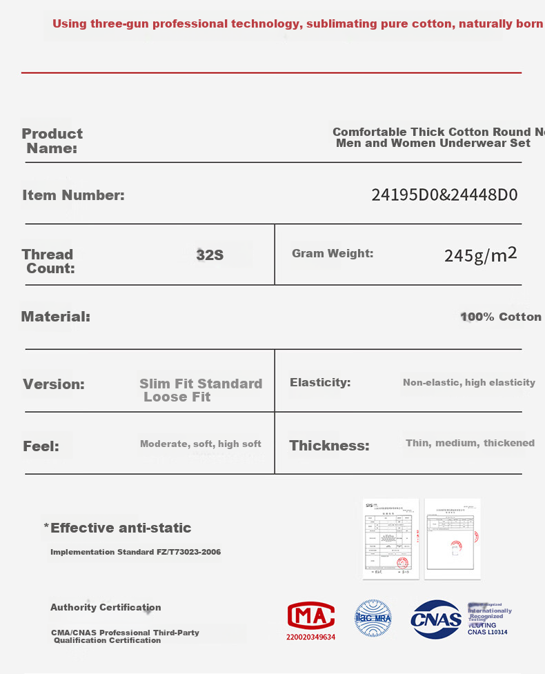 Термобелье THREEGUN мужское, комплект, осень-зима, хлопок, антистатическое, плотное, серое, размер L