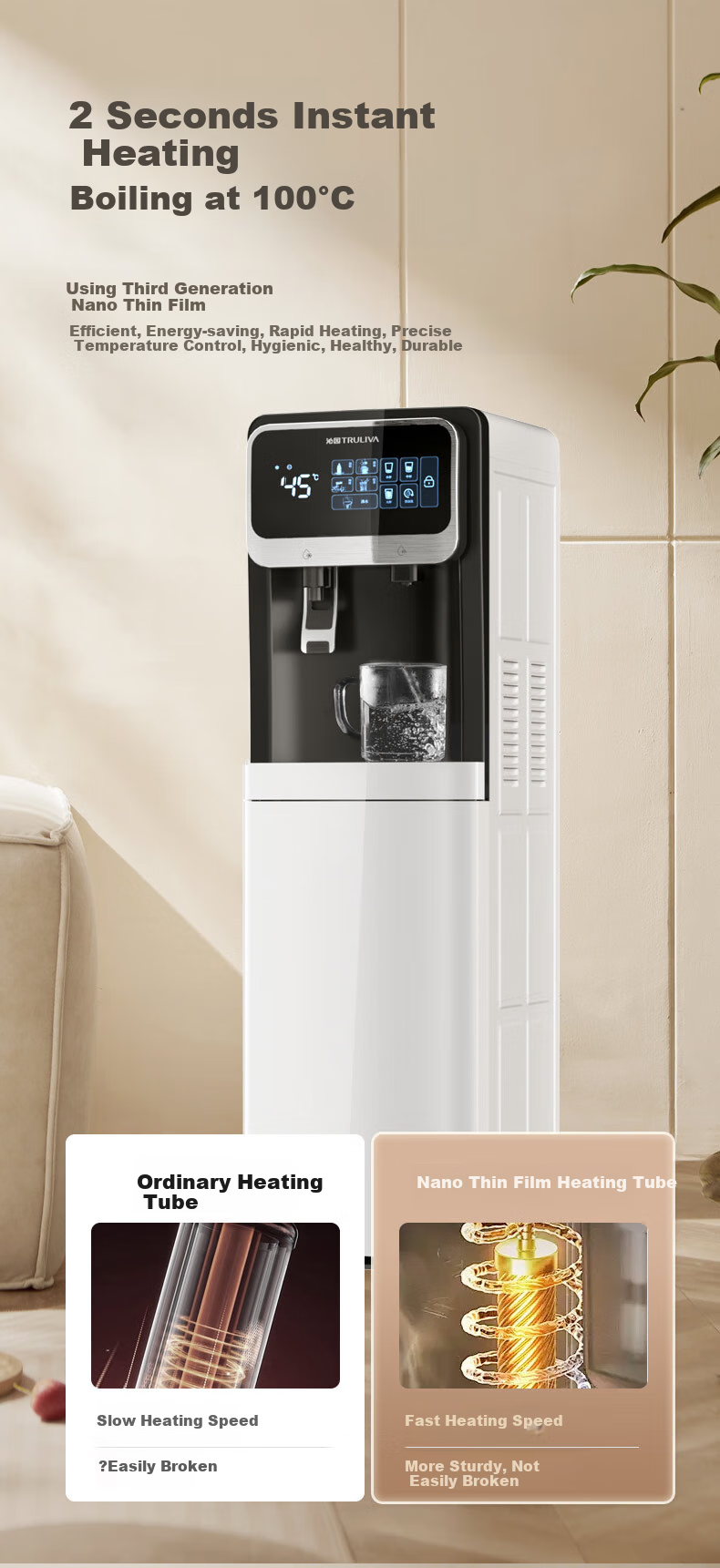 TRULIVA YDZY-5305D Мгновенный диспенсер для горячей воды с нижней загрузкой бутыли, чайная машина для бутилированной питьевой воды, кулер с холодной водой, вспениватель молока, электрический чайник, термокружка